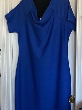 Love J Royal Blue Cowl Neck Midi Dress